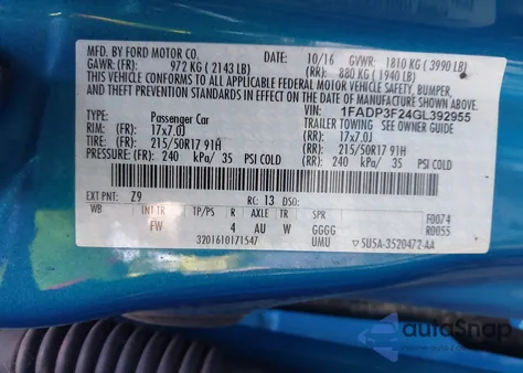 2016 Ford Focus Se z USA, uszkodzony, nr VIN 1FADP3F24GL392955